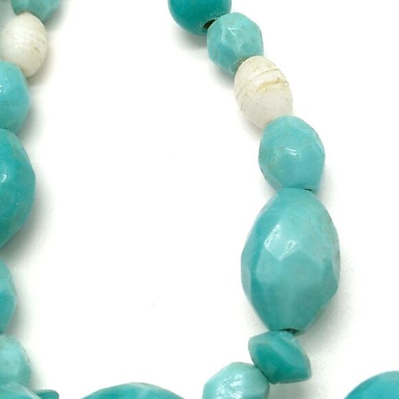 Triple Strand Faux Turquoise (Dyed Howlite) & White Beaded Necklace - Picture 5 of 12